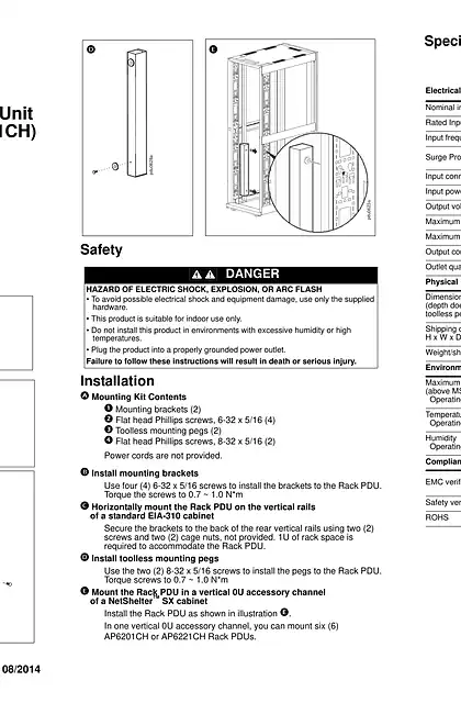 schneider施耐德机架式配电单元安装手册 AP6201CH_ AP6221CH